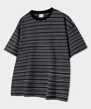 잔 스트라이프 오버핏 반팔 티셔츠 [블랙]