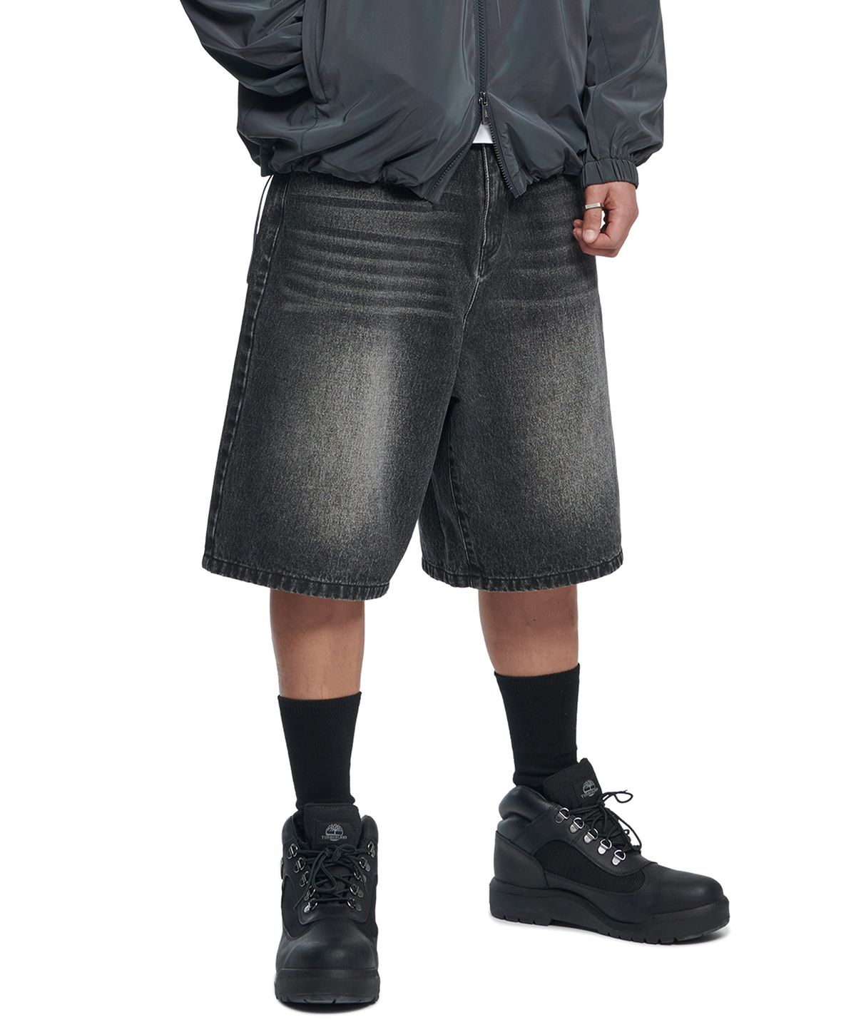 노매뉴얼(NOMANUAL) WASHED DENIM HALF PANTS - WASHED BLACK