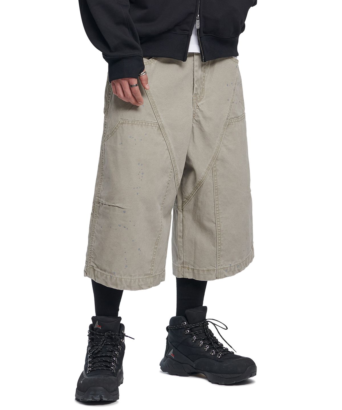 노매뉴얼(NOMANUAL) PAINTED DOUBLE KNEE SHORTS - WASHED BEIGE