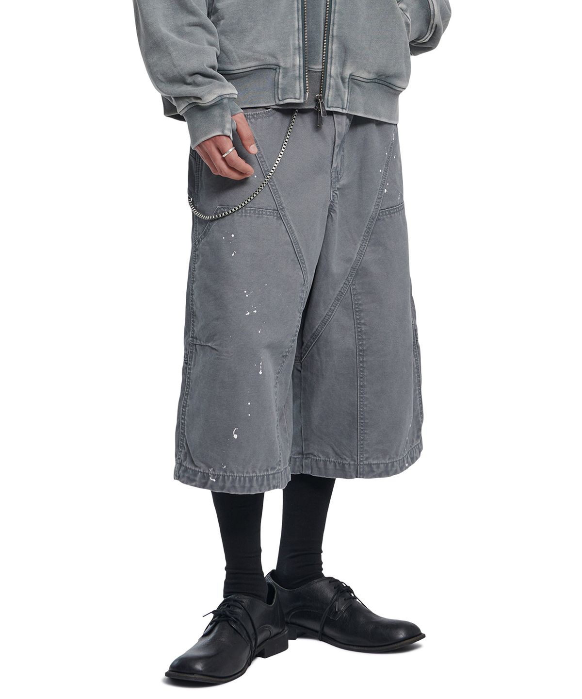 노매뉴얼(NOMANUAL) PAINTED DOUBLE KNEE SHORTS - WASHED GRAY