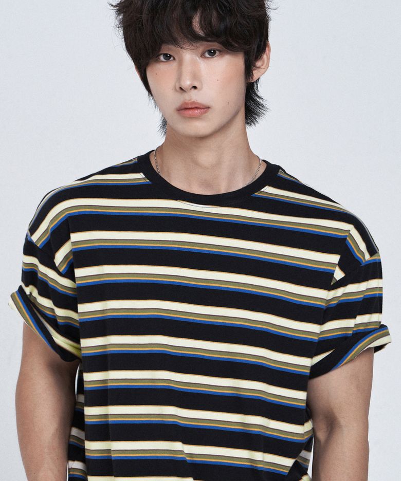 잔 스트라이프 오버핏 반팔 티셔츠 [아이보리]