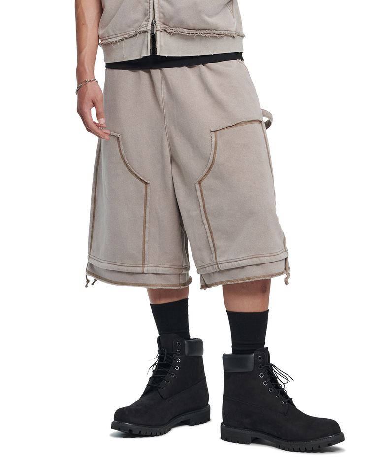 DOUBLE KNEE SWEAT SHORTS - WASHED BEIGE