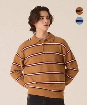 헤어리 스트라이프 카라 니트 -2color