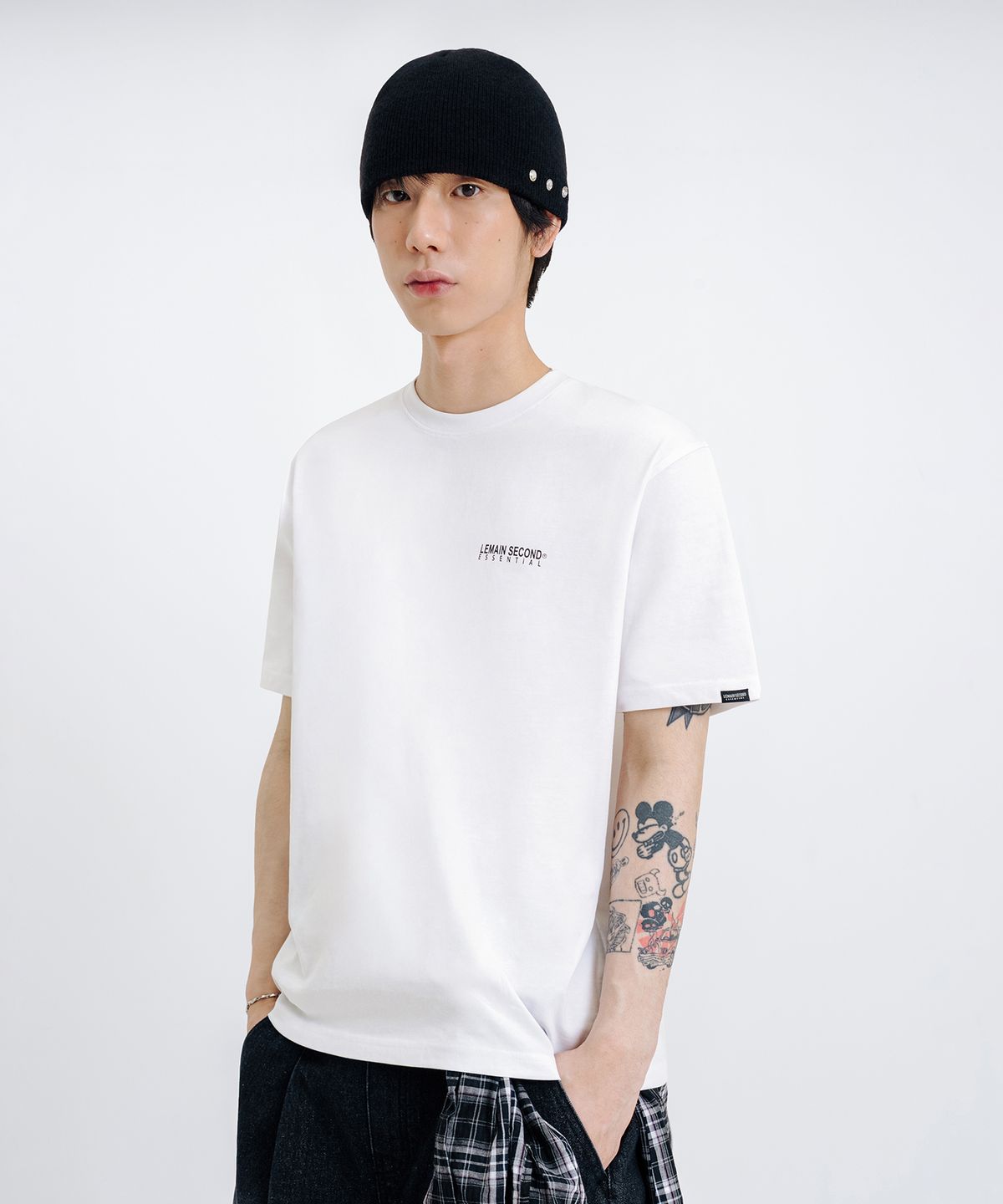 리메인세컨드(LEMAIN SECOND) 베이직 로고 나염 오버핏 반팔 티 [화이트]