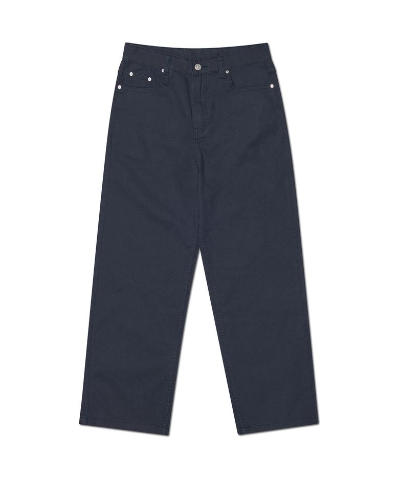 STRAIGHT WIDE COTTON PANTS - NAVY