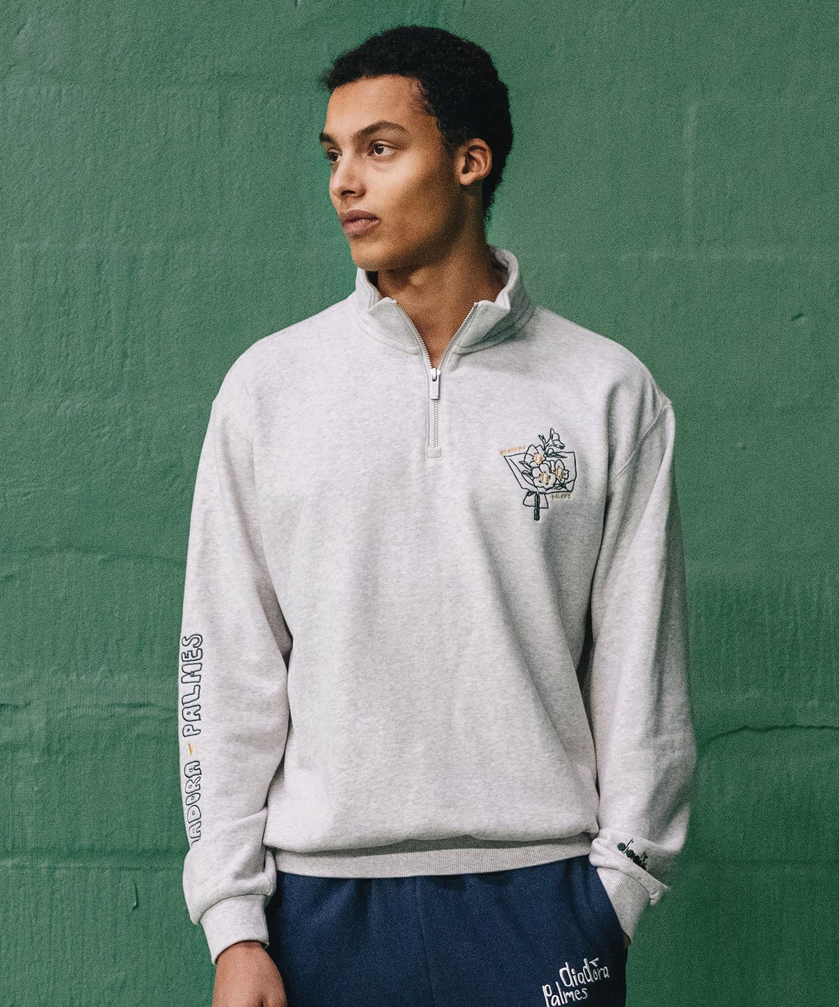 디아도라(diadora) [DIADORA by PALMES] 하프 집업 맨투맨 MELANGE GREY