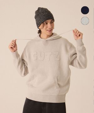 로고 패치 후드 니트 -2color