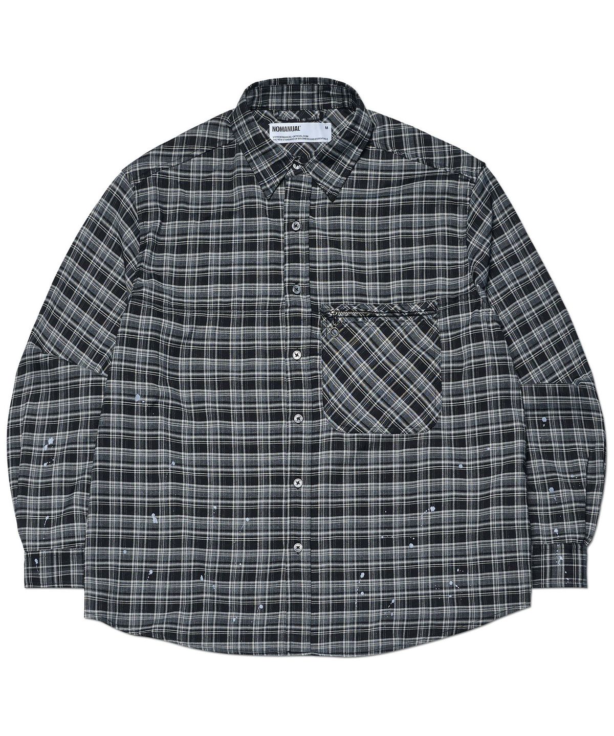 노매뉴얼(NOMANUAL) PAINTED PLAID SHIRT - BLACK