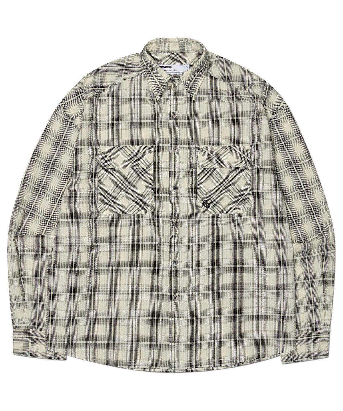 노매뉴얼(NOMANUAL) ROUGH SEERSUCKER CHECK SHIRTS - IVORY