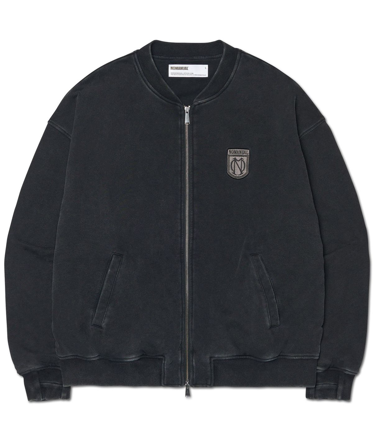 노매뉴얼(NOMANUAL) EMBLEM SWEAT ZIP-UP - WASHED BLACK