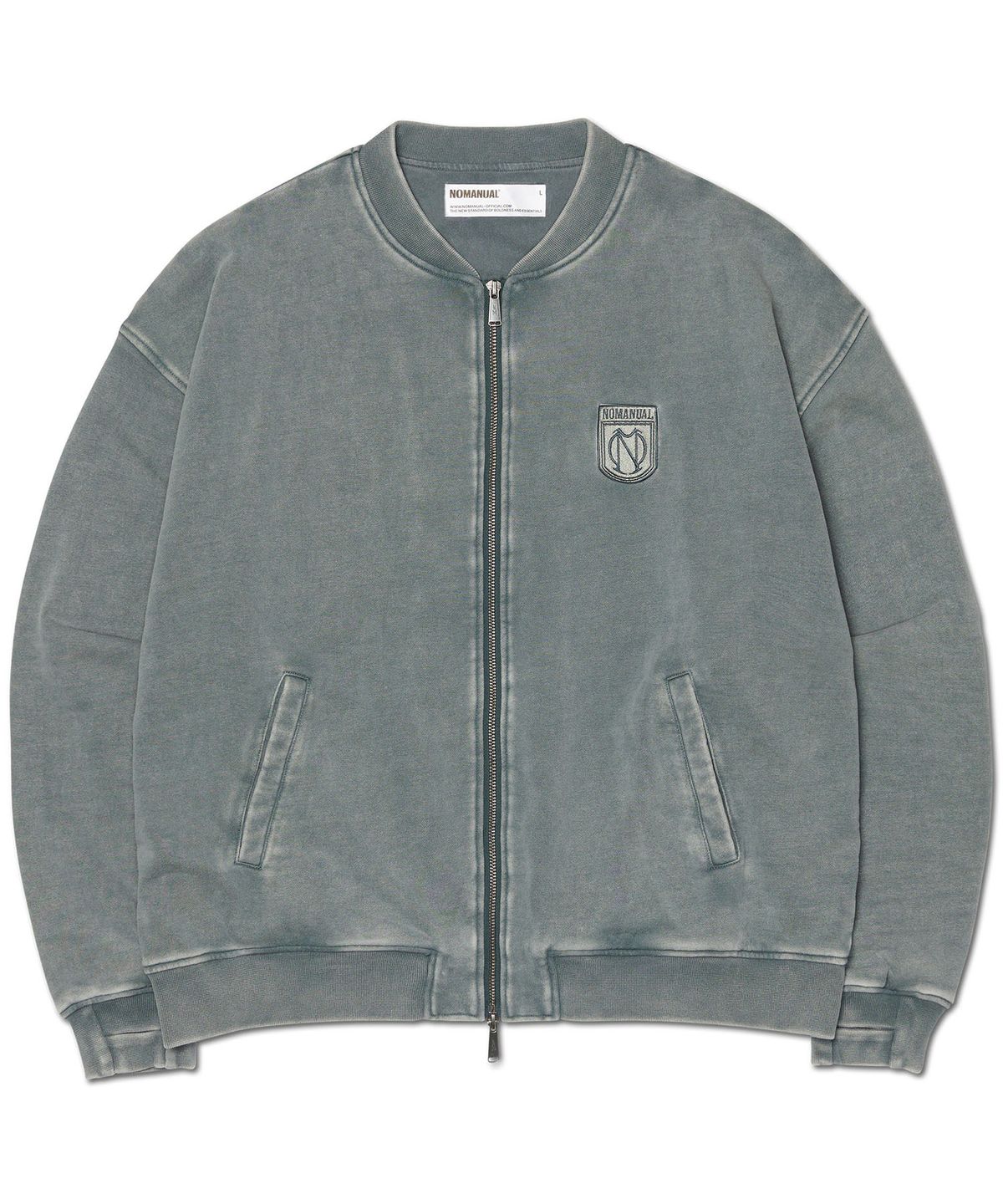 노매뉴얼(NOMANUAL) EMBLEM SWEAT ZIP-UP - WASHED GRAY