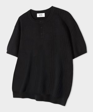클래식 헨리넥 워셔블 반팔 니트 [블랙]