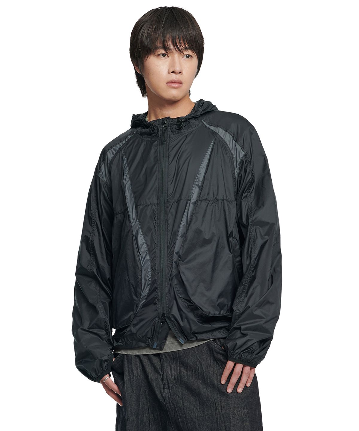 노매뉴얼(NOMANUAL) LIGHT SLASH JACKET - GLOSSY BLACK