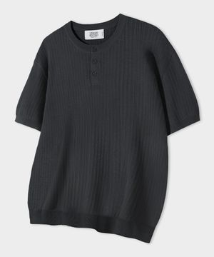 클래식 헨리넥 워셔블 반팔 니트 [차콜]