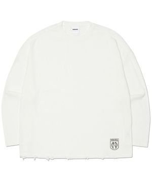 EMBLEM DAMAGED KNIT LONG SLEEVE TEE - WHITE