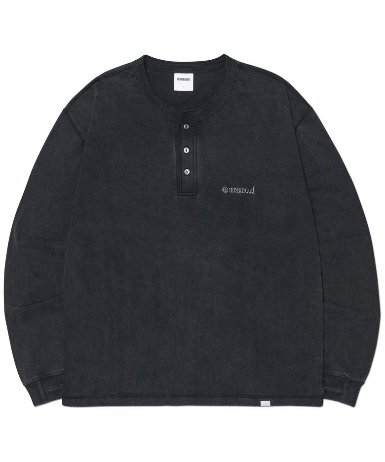 DAMAGED HENLEY NECK SHIRT - WASHED BLACK