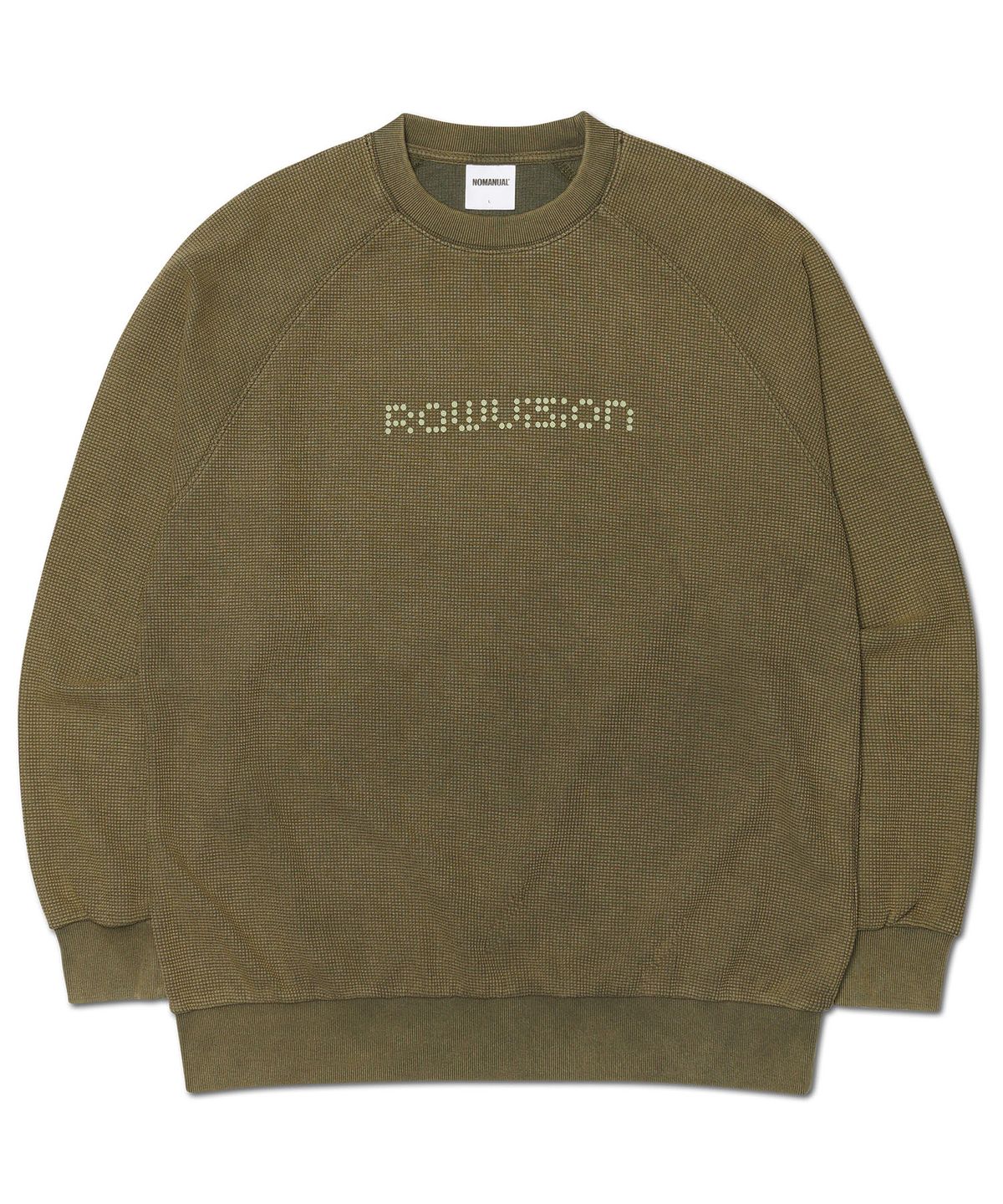 노매뉴얼(NOMANUAL) DOT MATRIX TEXT WAFFLE LONG SLEEVE TEE - WASHED KHAKI