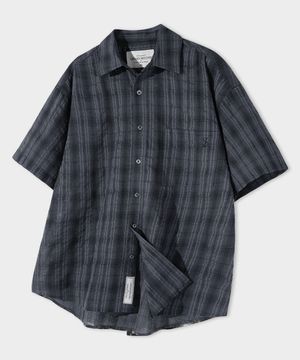 체크 오버핏 반팔 셔츠 [차콜]