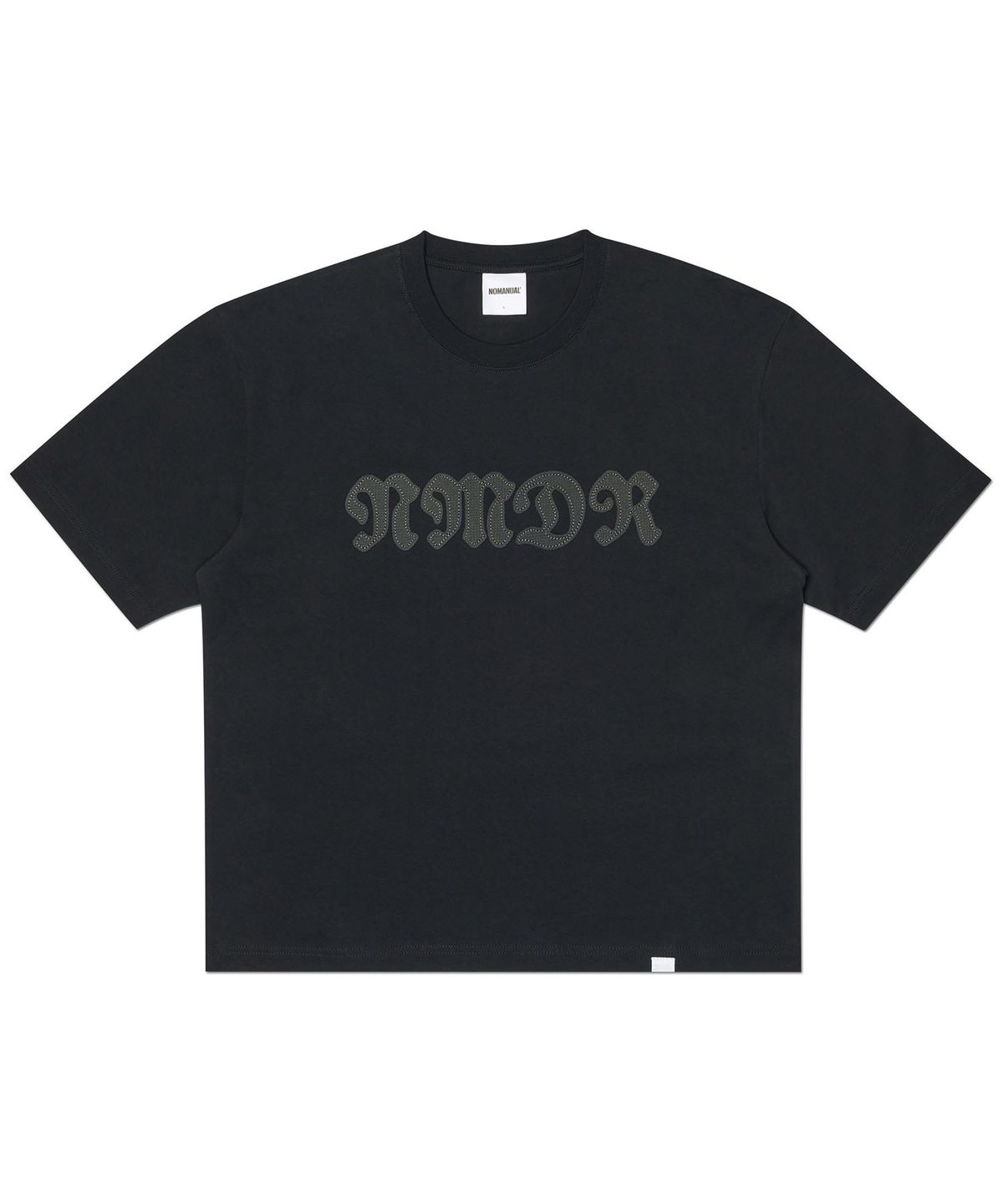 노매뉴얼(NOMANUAL) WAFFLE PATCHED CROP T-SHIRT - BLACK