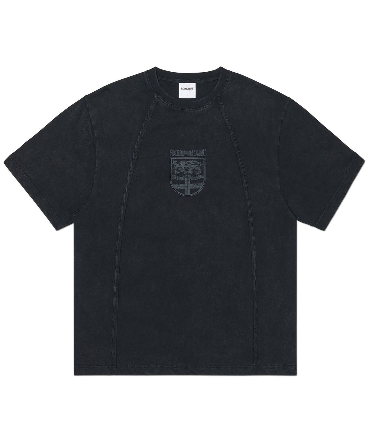 노매뉴얼(NOMANUAL) DUAL SLASH EMBLEM T-SHIRT - WASHED BLACK