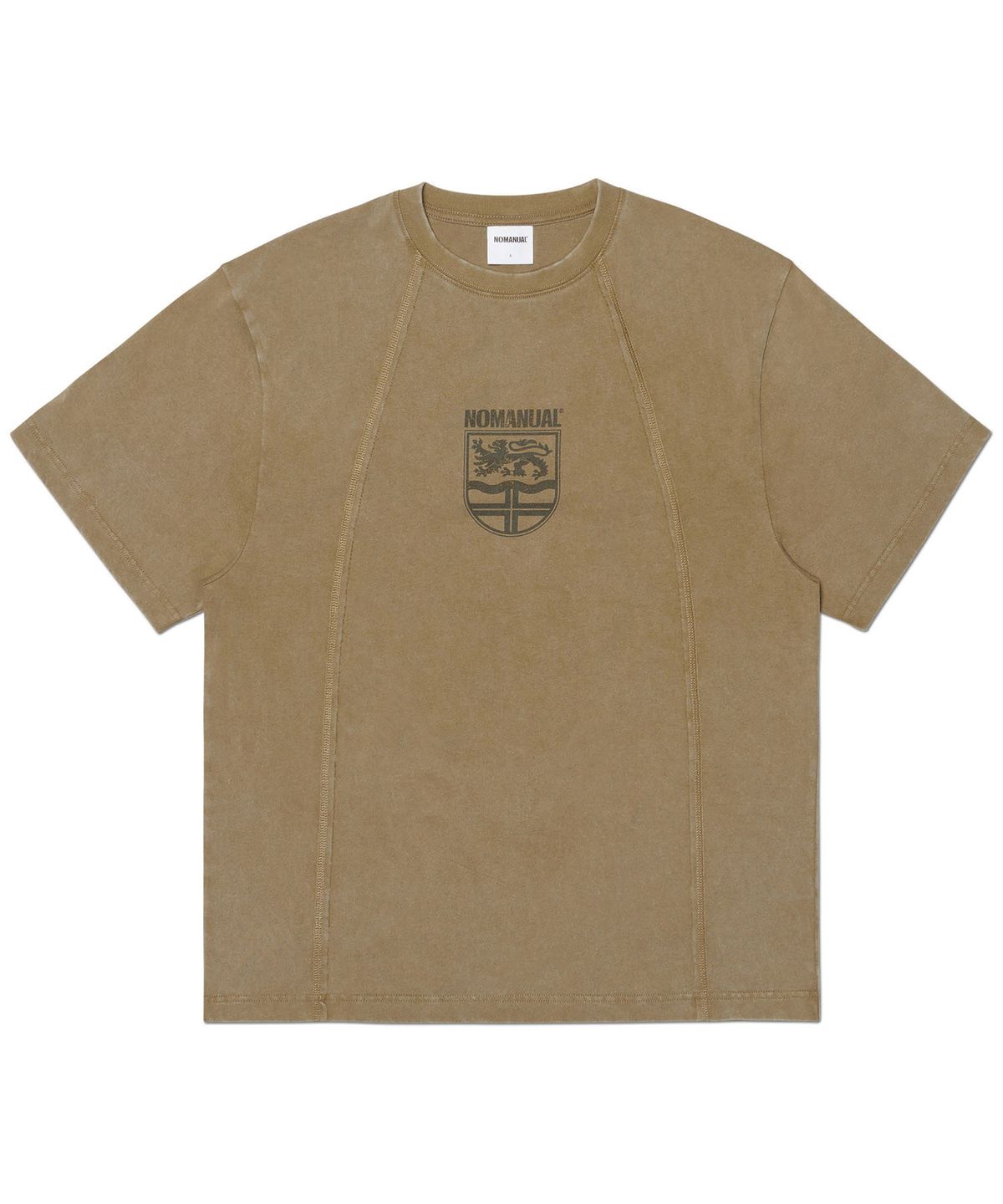 노매뉴얼(NOMANUAL) DUAL SLASH EMBLEM T-SHIRT - WASHED BROWN