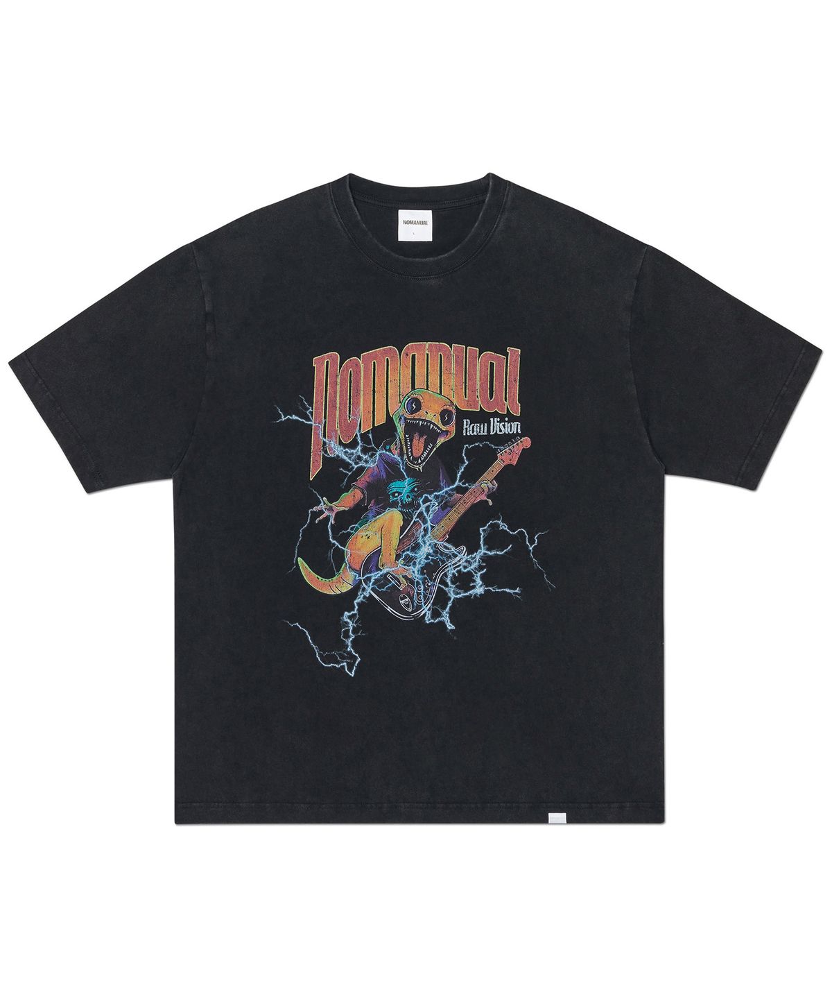 노매뉴얼(NOMANUAL) HEAVY METAL GECKO T-SHIRT - WASHED BLACK