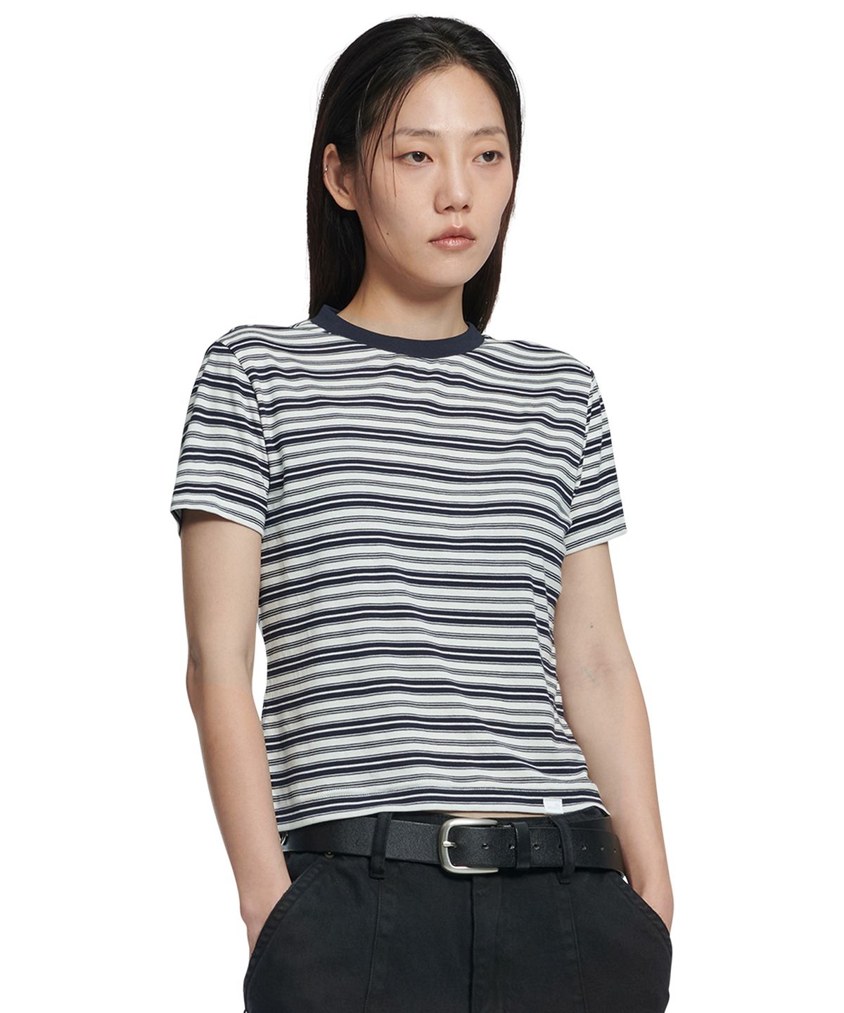 노매뉴얼(NOMANUAL) OFFBEAT STRIPE T-SHIRT (WOMAN) - BLACK