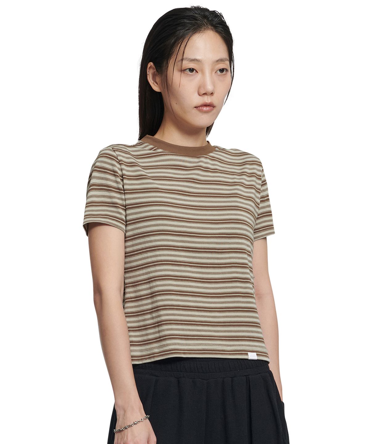 노매뉴얼(NOMANUAL) OFFBEAT STRIPE T-SHIRT (WOMAN) - BROWN