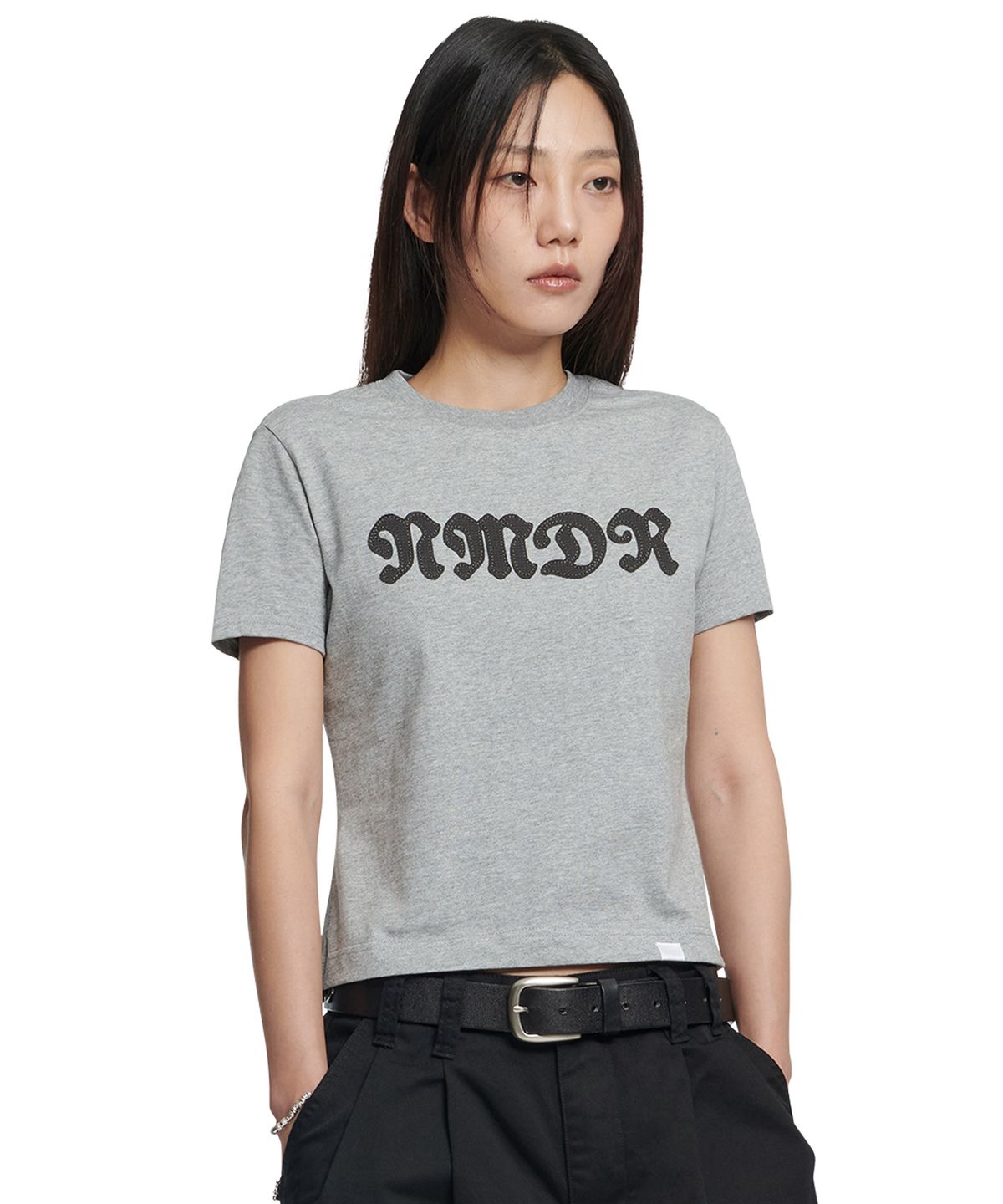 노매뉴얼(NOMANUAL) WAFFLE PATCHED T-SHIRT (WOMAN) - MELANGE