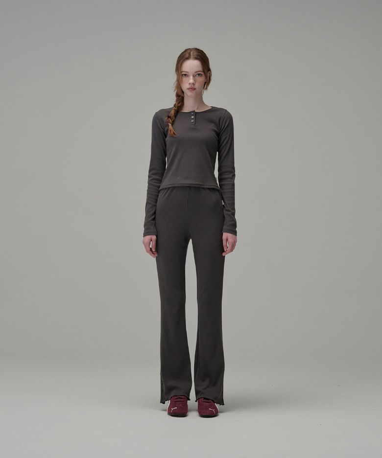[Set-Up] Cotton Henley-neck Top&Side Button Pants_Charcoal