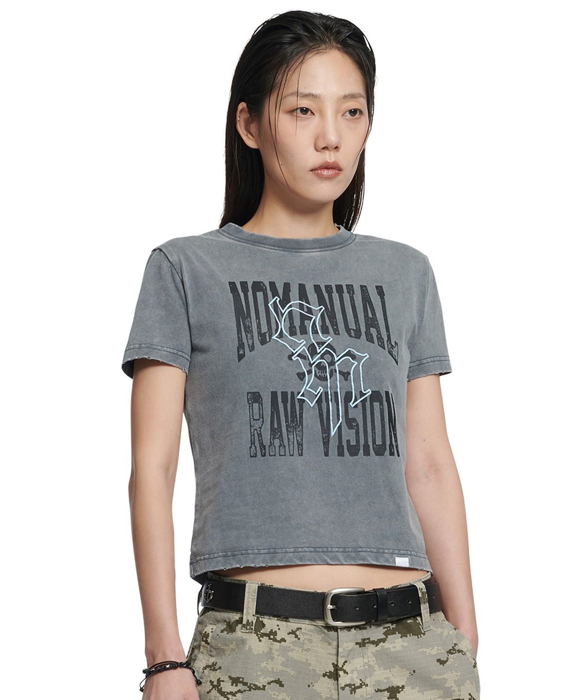 노매뉴얼(NOMANUAL) NM SKULL T-SHIRT (WOMAN) - WASHED GRAY