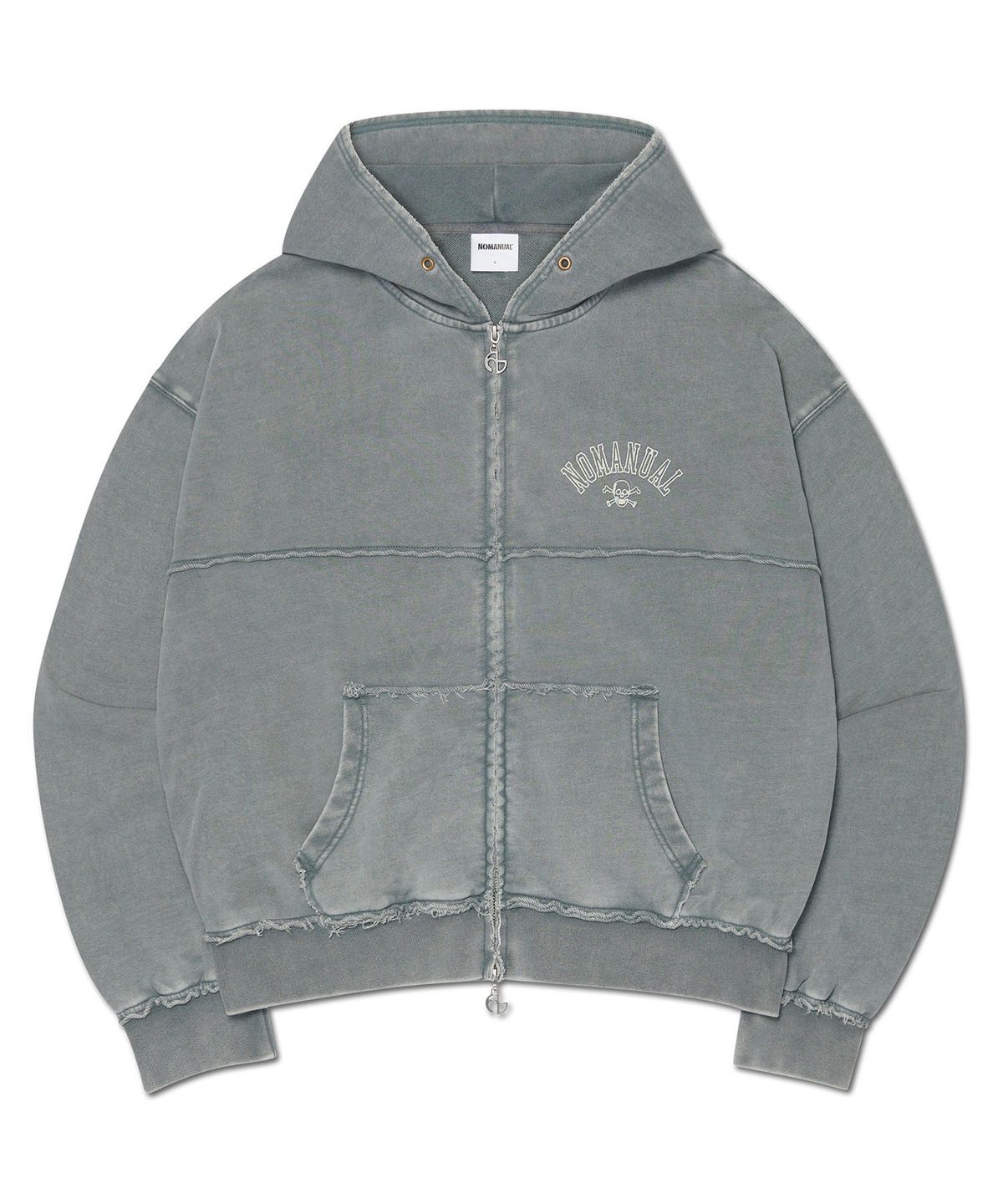 노매뉴얼(NOMANUAL) RAW EDGE HOODED ZIP-UP - WASHED GRAY