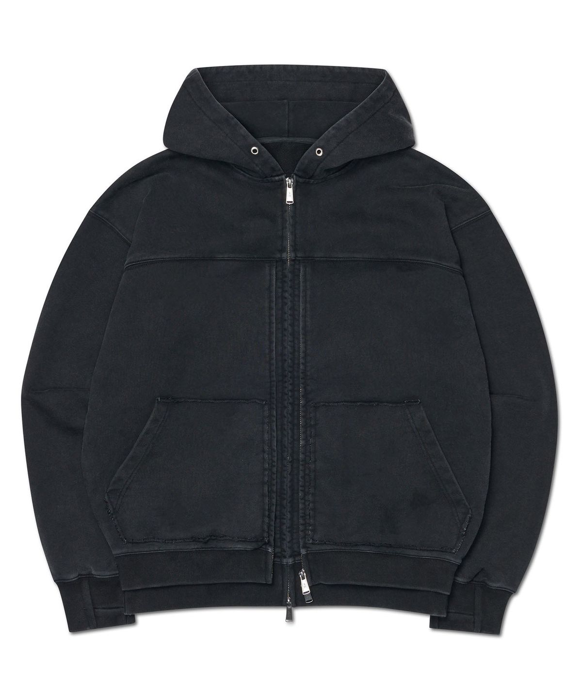 노매뉴얼(NOMANUAL) R.P LAYER HOODED ZIP-UP - WASHED BLACK