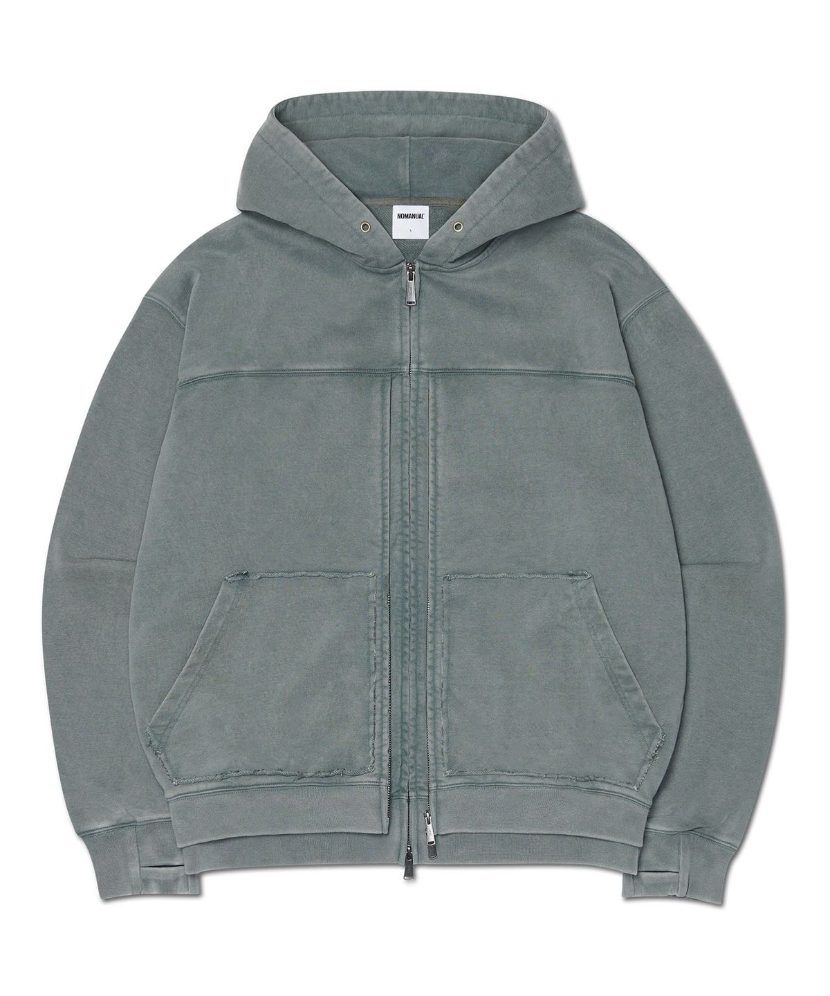 노매뉴얼(NOMANUAL) R.P LAYER HOODED ZIP-UP - WASHED GRAY