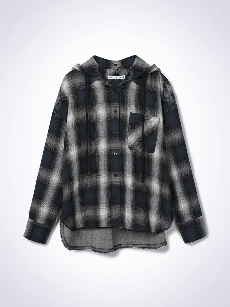 CONNIE HOODIE CHECK SHIRT NAVY PT