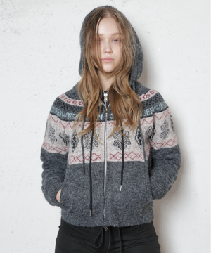 헤이즐넛 노르딕 니트 후드집업 (Charcoal)