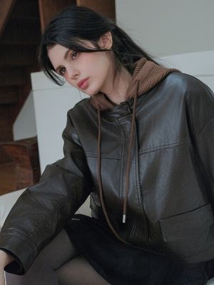 Fur Knitted Hoodie Leather Jacket