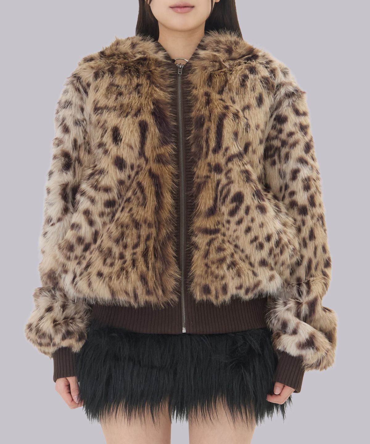 제이디드 런던(JADED LONDON) (U) 베어 레오파드 포 퍼 재킷 브라운 BEAR LEOPARD FAUX FUR JACKET BROWN