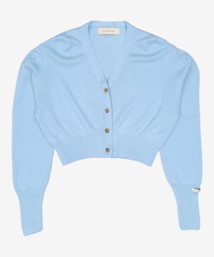 퍼프 롱 슬리브 크롭 가디건 - 블루 0