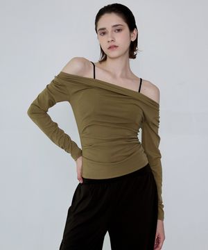 여성요가복 DEVI-T0143-올리브카키 필라테스 드레이프 투웨이 롱슬리브