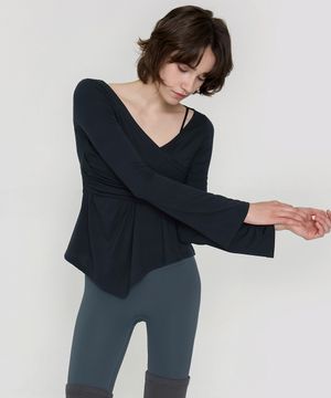 여성요가복 DEVI-T0141-에쉬네이비 필라테스 언밸런스 랩 롱슬리브