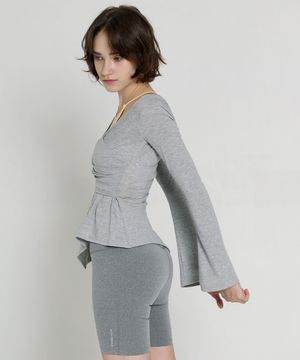 여성요가복 DEVI-T0141-멜란지그레이 필라테스 언밸런스 랩 롱슬리브
