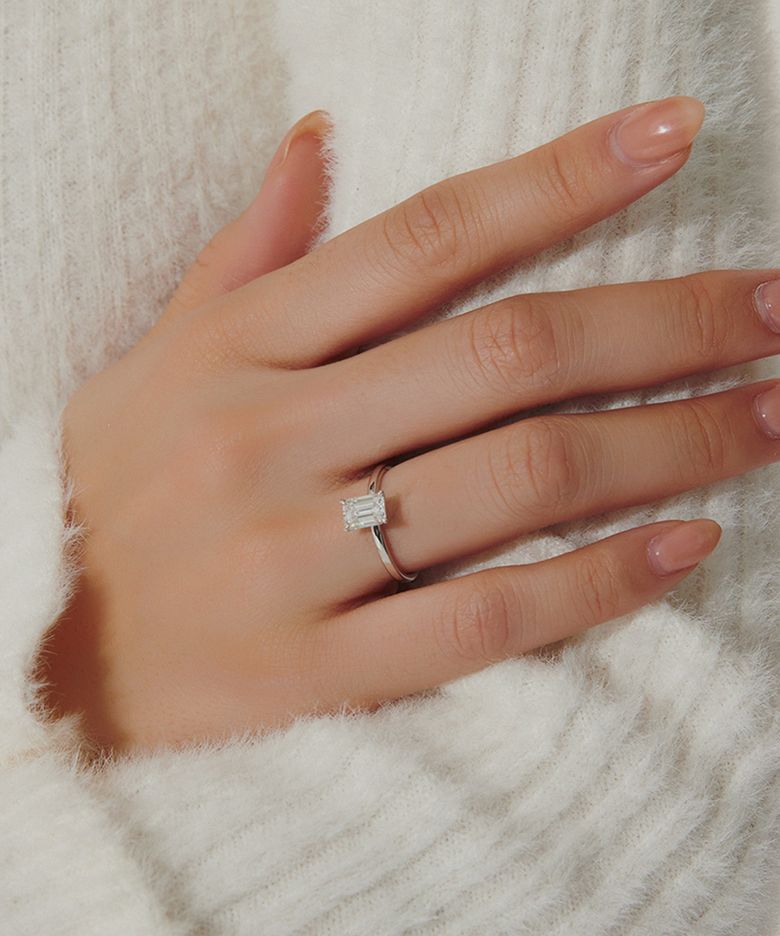 Silver 925 1캐럿 에메랄드 컷 모이사나이트 미스 링 반지