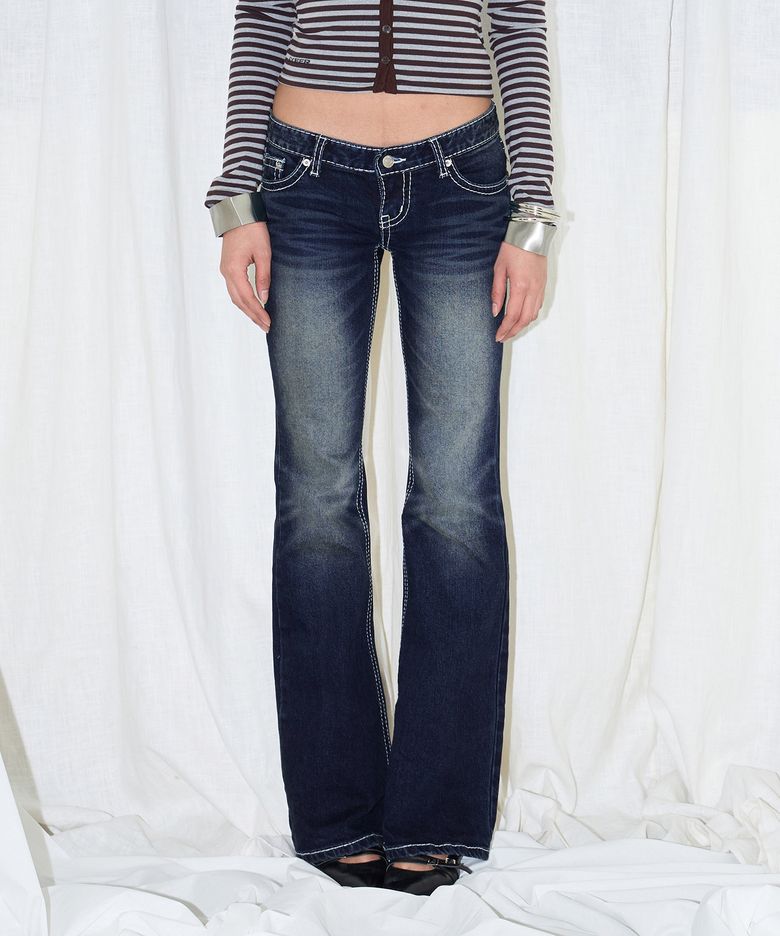 Classic Low Rise Boots-Cut Denim Pants - Indigo Blue
