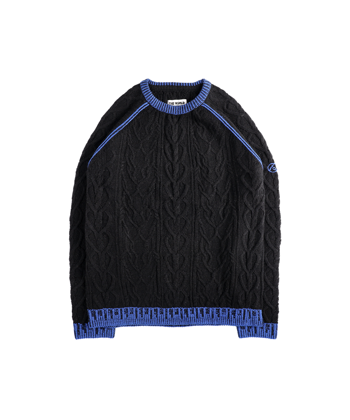 더왈드(THEWARLD) EMBROIDERY LOGO SWEATER BLACK/BLUE
