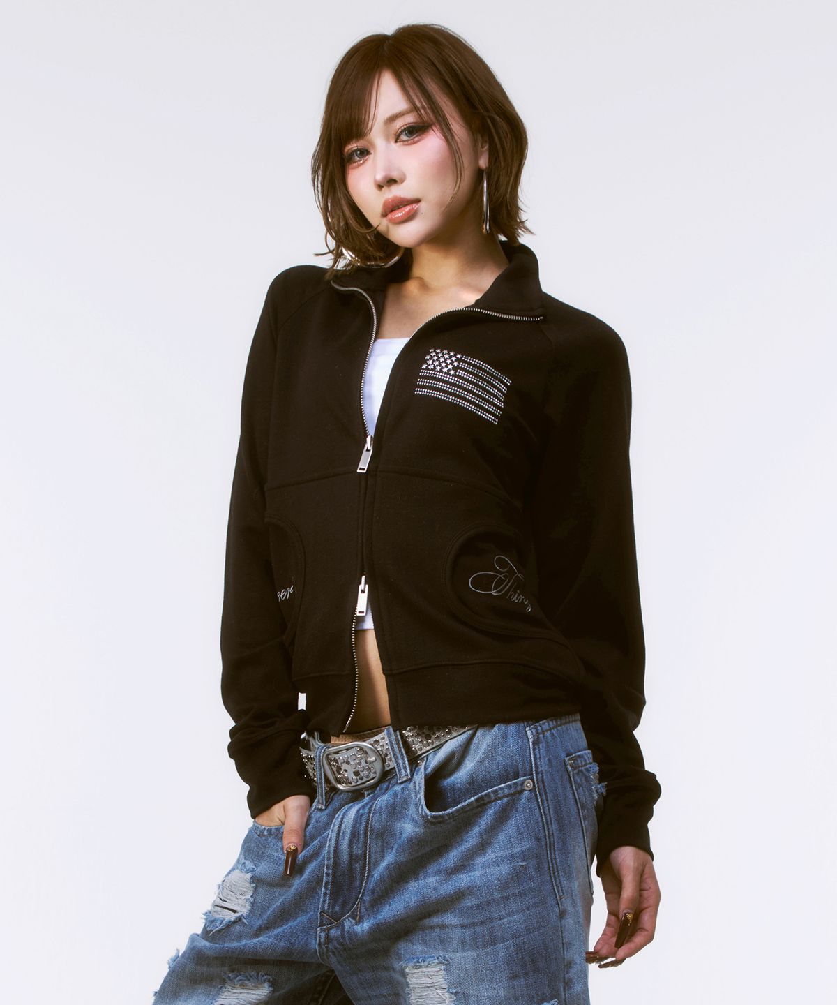이와이이알(EYEER) Flag&Script Logo Track Jacket - Black
