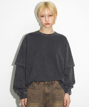 오버핏 피그먼트 레이어드 티셔츠 차콜