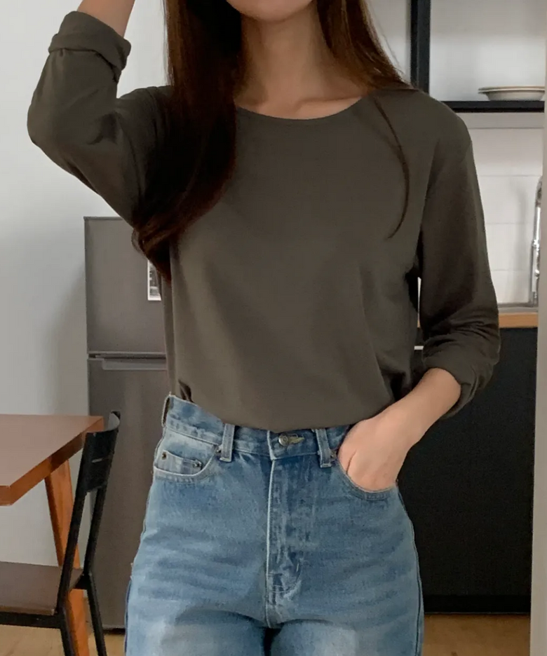 우먼즈 시그니처 윈터 기모 롱슬리브 티셔츠