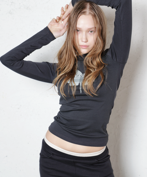 오운 그리드 롱 슬리브 티셔츠 (Charcoal Black)