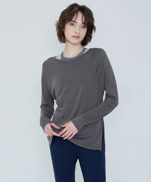 여성요가복 DEVI-T0027-차콜 필라테스 소프트 슬릿 커버업